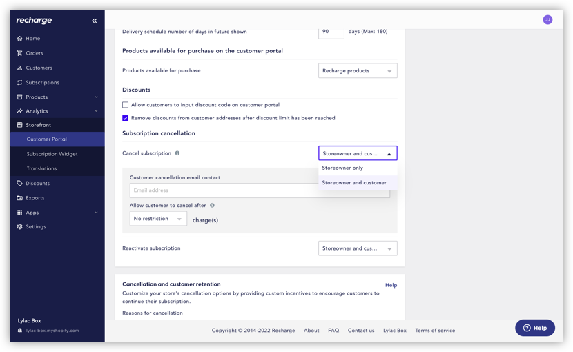 Allowing cancellations in Recharge