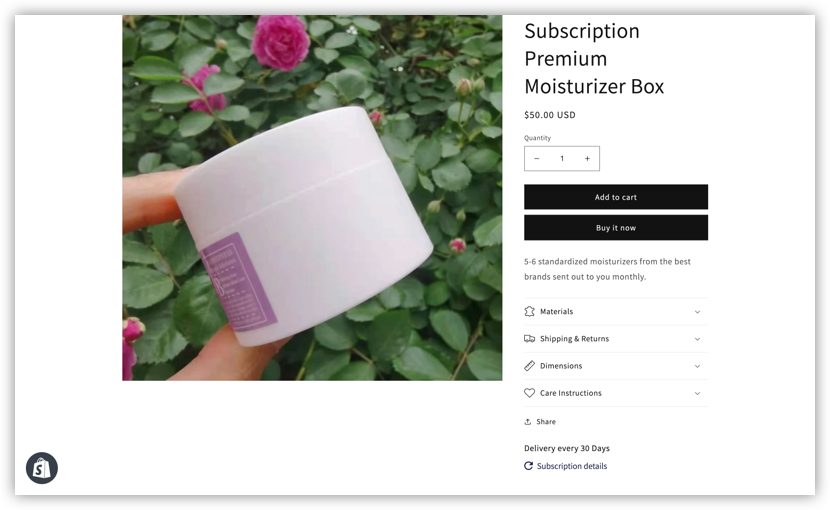 Subscription widget in Recharge