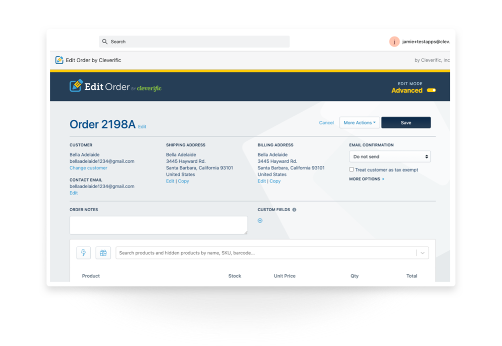 Edit Order Advanced Mode