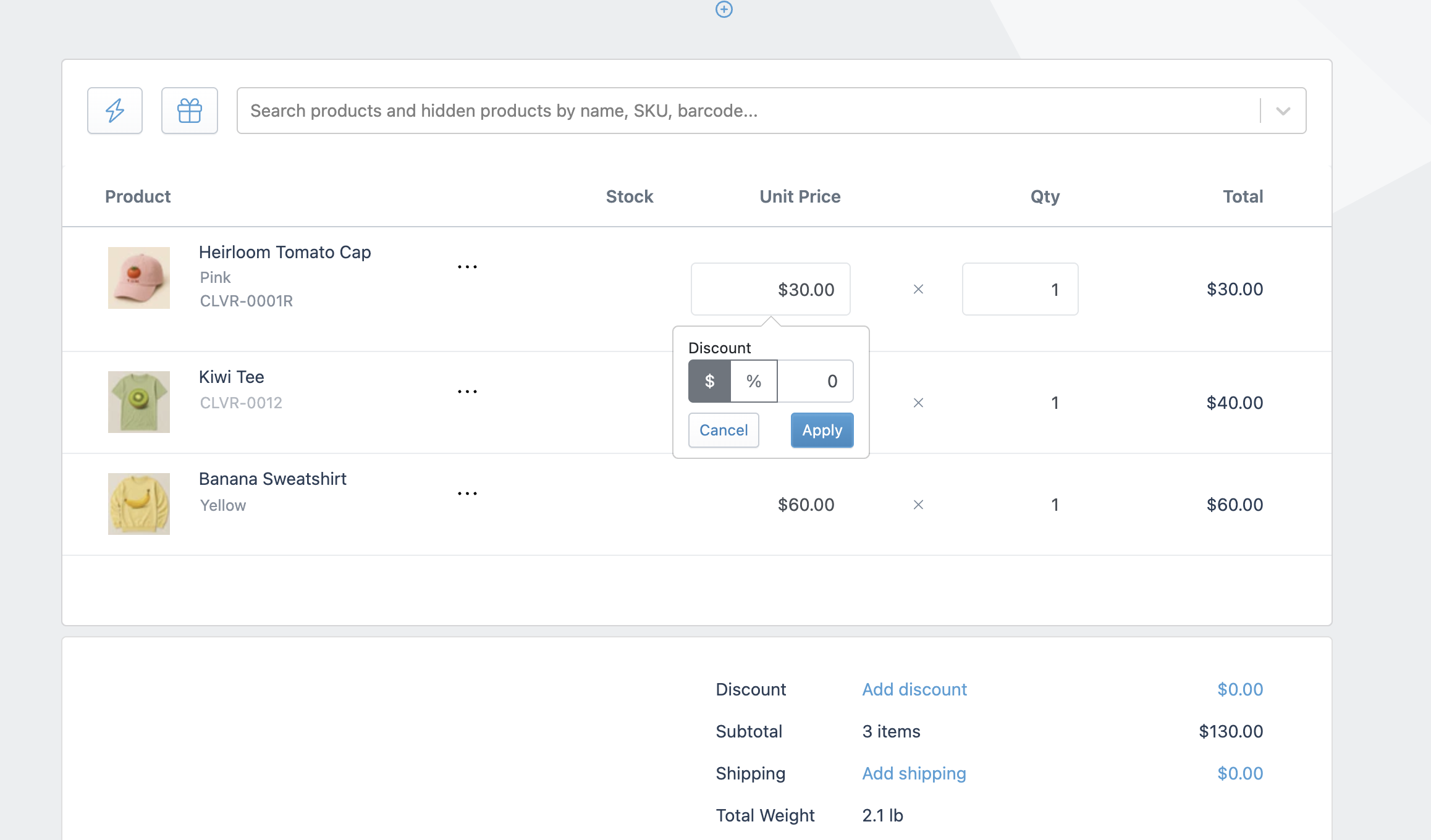 Quick Mode with line item discount